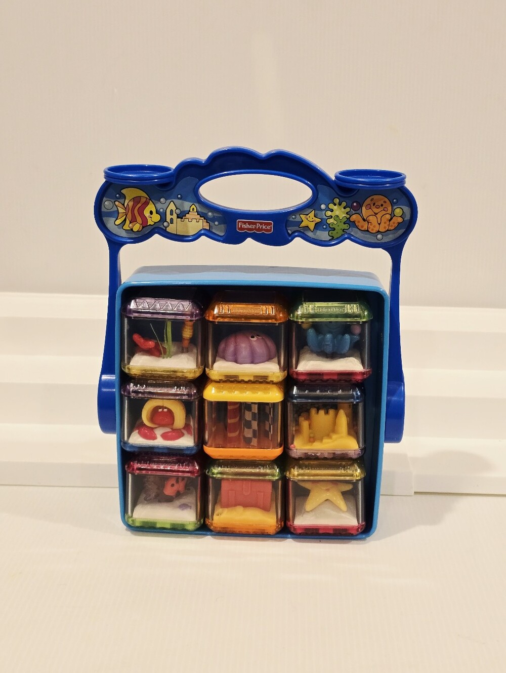 Vintage Fisher Price Peek-a-Blocks Ocean Blocks Set Sea Animals Carry Case